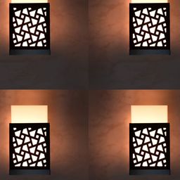 Gojeeva Black & White 4 Pieces Textured Contemporary Wooden Rectangle Shaped Wall Lamp-picture-9