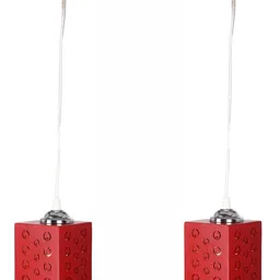 1ST TIME Red & Silver-Toned 2 Pieces Textured Rectangle Hanging Ceiling Lamps-picture-45