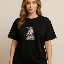 Anikmart Women Dri-FIT Graphic Printed Round Neck Cotton Oversized T-shirt-image-2