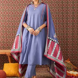 Indo Era Ethnic Motifs Embroidered Sequinned Pure Cotton Kurta With Trousers & Dupatta image 2