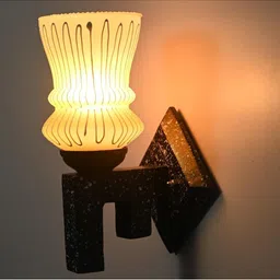 1ST TIME Orange & Orange Textured Wood Frustum Shaped Wall Lamp image 4