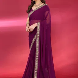 HERE&NOW Purple Printed Poly Georgette Sarees image 4
