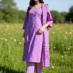 Rangita Women Ethnic Motifs Printed Regular Pure Cotton Kurta with Palazzos & With Dupatta-image-85