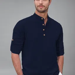 Yugnik Mandarin Collar Roll-Up Sleeves Straight Short Kurta-picture-29