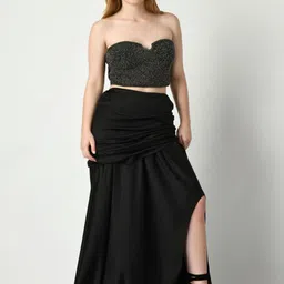 SUNANTA MADAAN Draped Detail Satin Maxi Skirt-picture-10