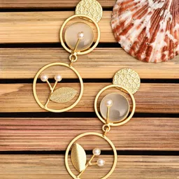 Anvik Gold-Plated Artificial Stones and Beads Circular Drop Earrings-image-64