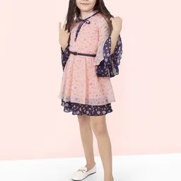 Naughty Ninos Floral Print Cold-Shoulder Layered Georgette Fit & Flare Dress-image-94