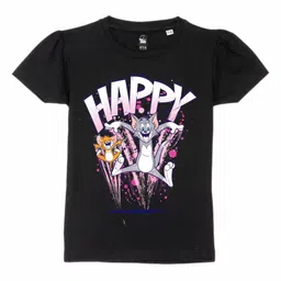 Wear Your Mind Girls Graphic Printed Round Neck Pure Cotton Tom & Jerry T-shirt-image-79