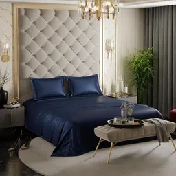 Nivasam Gloss Navy Blue Cotton 300 TC King Bedsheet with 2 Pillow Covers-2.74 m x 2.74 m-image-7