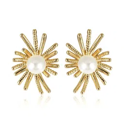 DIVASTRI Stainless Steel 18K Gold-Plated Pearls Beaded Floral Shaped Studs-image-87