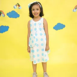 Sangria Girls Polka Dot Printed Pure Cotton Round Neck A-Line Midi Dress-picture-13