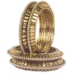 Shiv Jewels Set Of 2 Gold-Plated Pearls Beaded Bangles-image-96