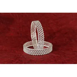 ZULKA Set of 2 Stylish Metal Bangles Kadawith Zircon Diamond Stone image 4