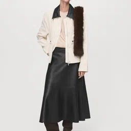 MANGO Mid-Rise Faux Leather Trim Midi Flared Skirt image 4