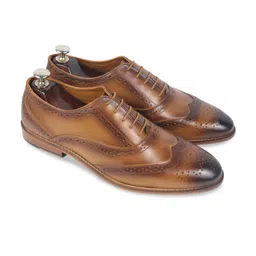 DANZIO Men Genuine Leather Pointed Toe Lace-Ups Formal Brogues-image-40