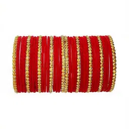 LLL FASHION Set Of 34 Red Glass Artificial Stones & Beads Bangle image 1
