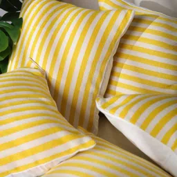 SLEEPY THREADS Yellow & White 3 Piece Striped Square Cushion Covers image 3