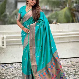 ELITE WEAVES Gauri Ethnic Motifs Printed Woven Design Zari Paithani Saree image 4