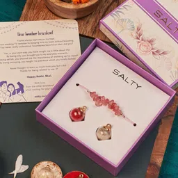 SALTY Set Of 5 Quartz Studded Rakhis With Greeting Card & Roli Chawal-picture-47