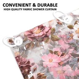 Kuber Industries White & Pink Printed Waterproof Shower Curtains With Rings image 3