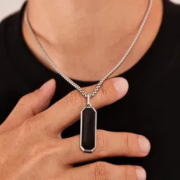 Jewelgenics Silver-Plated European Style Rectangle Black Stone Enamel Pendant Chain image 4