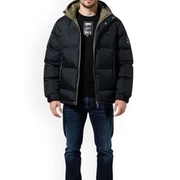 Mast & Harbour Men Mock Collar Solid Padded Jacket image 4