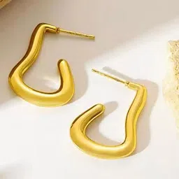 DressBerry Stainless Steel 18K Gold-Plated Contemporary Shaped Half Hoop Earrings-picture-29