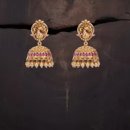 South Temple Jewellery Gold-Plated Artificial Stones Studded Antique Jewellery Set image 3