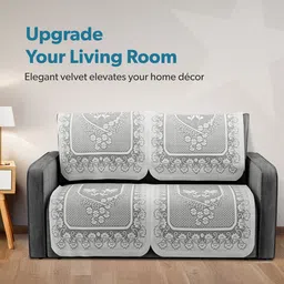 Kuber Industries Grey & White Cotton 4 Piece Sofa Cover image 2
