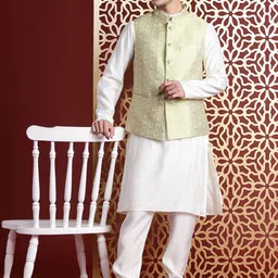 MANQ Ethnic Motifs Woven Design Nehru Jacket-picture-35