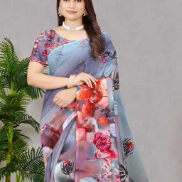 P D Silk Mills Floral Pure Georgette Saree image 5