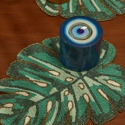 MAATIR DESIGNS Green Leaf Shaped Beaded Table Placement image 3