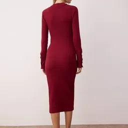Trendyol Bordo Women Round Neck Long Sleeves Sheath Midi Dress image 3