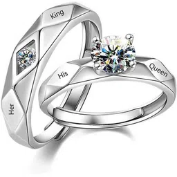 Teeragaj Set Of 2 cubic zirconia Stone-Studded Adjustable Couple Finger Rings-image-31