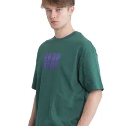 RARE RABBIT Men Typography Printed Round Neck Cotton Oversized T-shirt image 2