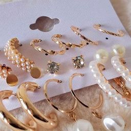 PolluxCraft Set of 9 Gold-Plated Artificial Stone Studded & Beaded Contemporary Studs-picture-36