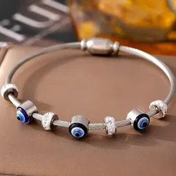 ISAMORA Stainless Steel Silver-Plated Stones Studded Evileye Bangle-Style Bracelet-picture-32
