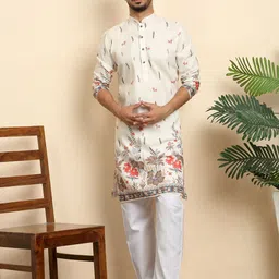 KRAFT INDIA Men Floral Printed Band Collar Kurta image 5