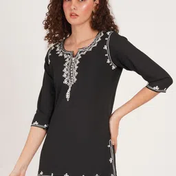 Missethic Women Ethnic Motifs Embroidered Thread Work Pure Cotton Short Kurti image 1