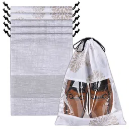 Kuber Industries White and Black 6 Pieces Floral Printed Shoe Cover Bags-image-73