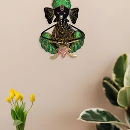 Golden Peacock Green & Black Printed Metal Wall Hanging-image-99
