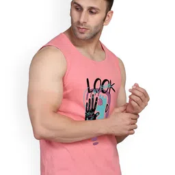 SLOWLORIS Pack Of 2 Printed Round Neck Bio-Wash Cotton Gym Vests image 2