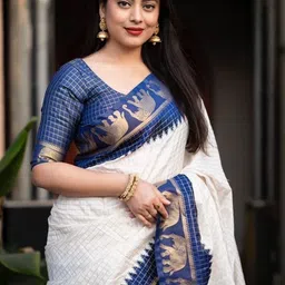 AdoreeStitch Checked Woven Design Zari Saree with Blouse Piece image 2