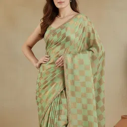 VRAGI Woven Design Zari Pure Chiffon Saree image 3
