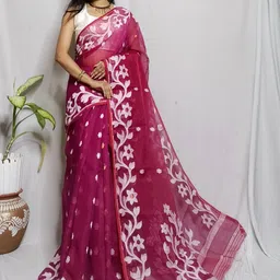 RIDDHIMAN FASHION Woven Design Silk Cotton Jamdani Saree-picture-10