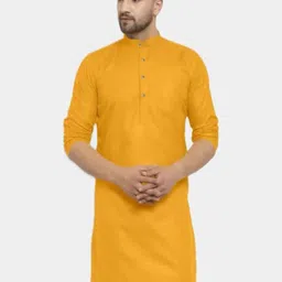 ANUJ FASHION Men Yellow Mandarin Collar Straight Cotton Kurta-picture-16