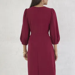 FEMMELLA Women Solid Puff Sleeve Sheath Midi Dress image 4