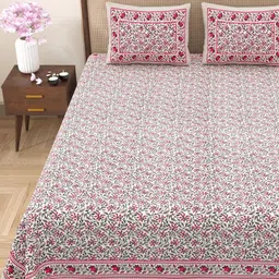 Myntra Elegant Homes Pink & White Floral Cotton 180TC Double King Bedsheet Set-2.75mx2.25m-picture-17
