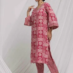 Anouk Women Printed Regular Kantha Work Pure Cotton Kurta with Trousers image 4