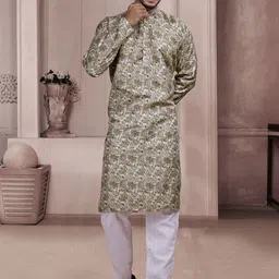 KURTA WALLAH Men Geometric Printed Thread Work Floral Kurta-picture-29